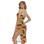 Ethnic Tiki Pattern Print Cross Back Cami Dress