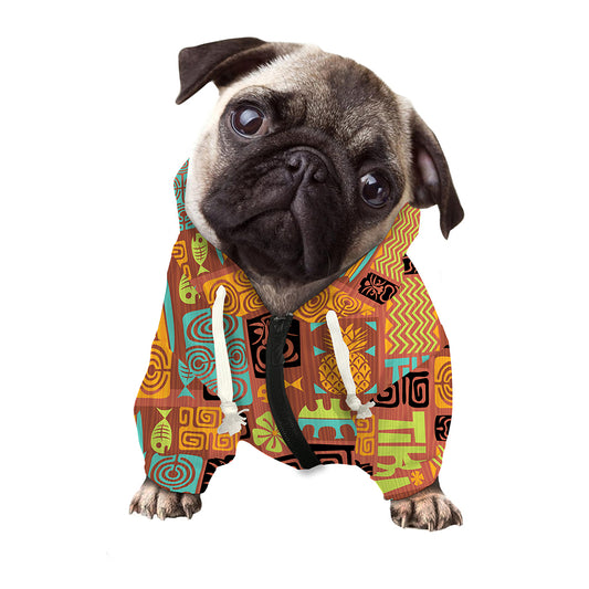 Ethnic Tiki Pattern Print Dog Zip Up Hoodie
