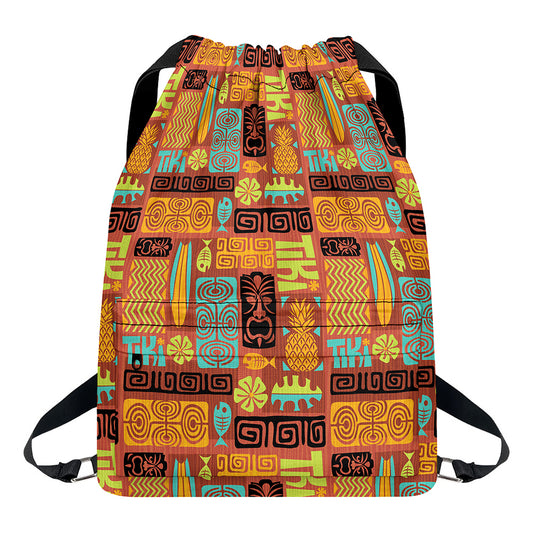 Ethnic Tiki Pattern Print Drawstring Backpack