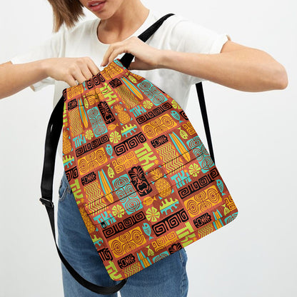 Ethnic Tiki Pattern Print Drawstring Backpack