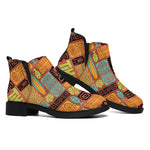 Ethnic Tiki Pattern Print Flat Ankle Boots