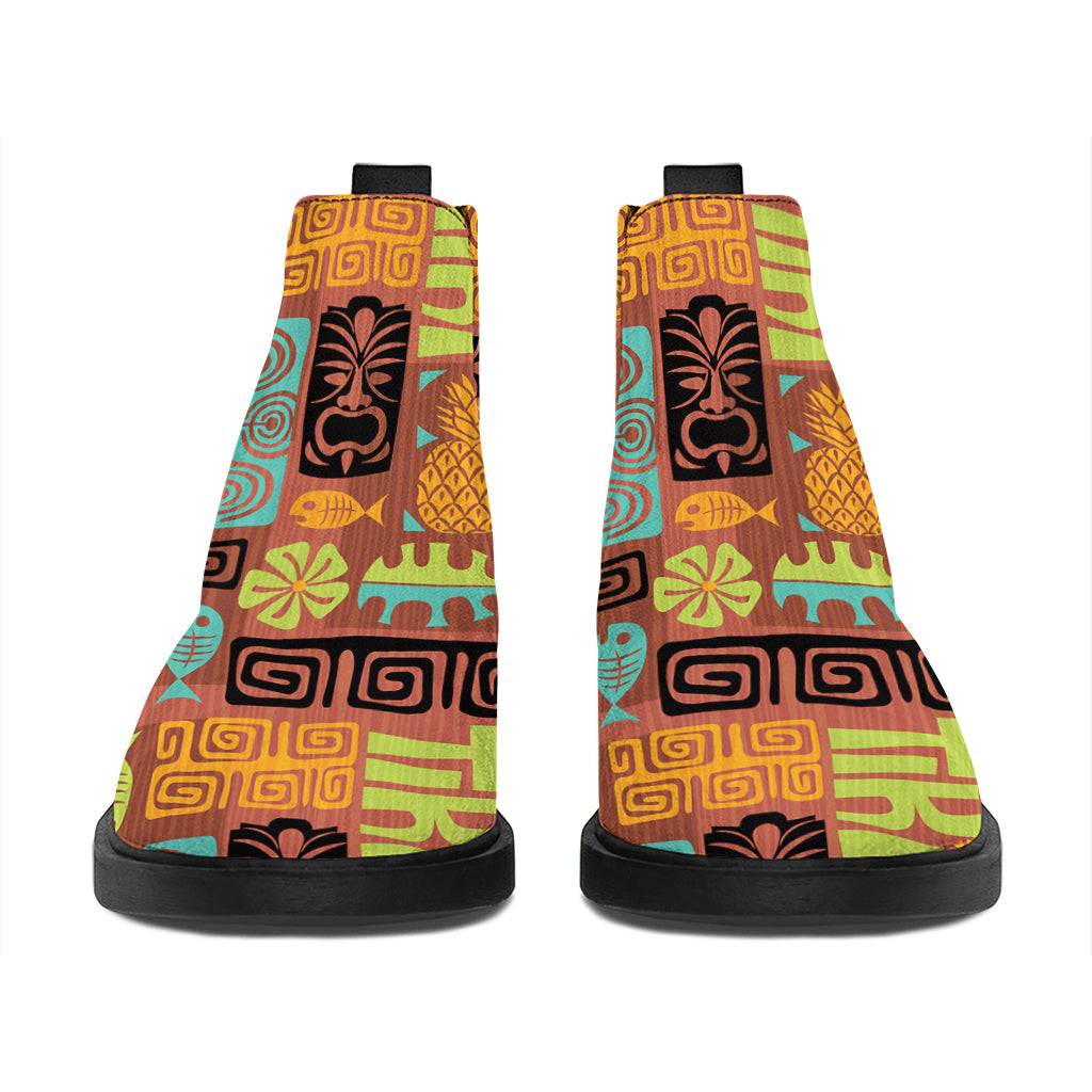 Ethnic Tiki Pattern Print Flat Ankle Boots