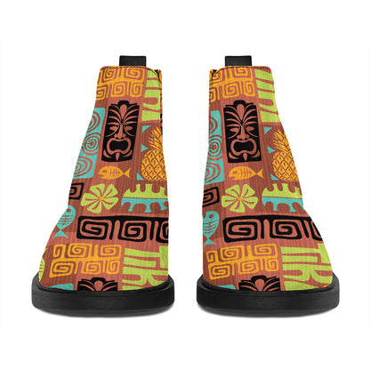Ethnic Tiki Pattern Print Flat Ankle Boots