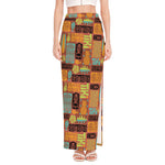 Ethnic Tiki Pattern Print High Slit Maxi Skirt