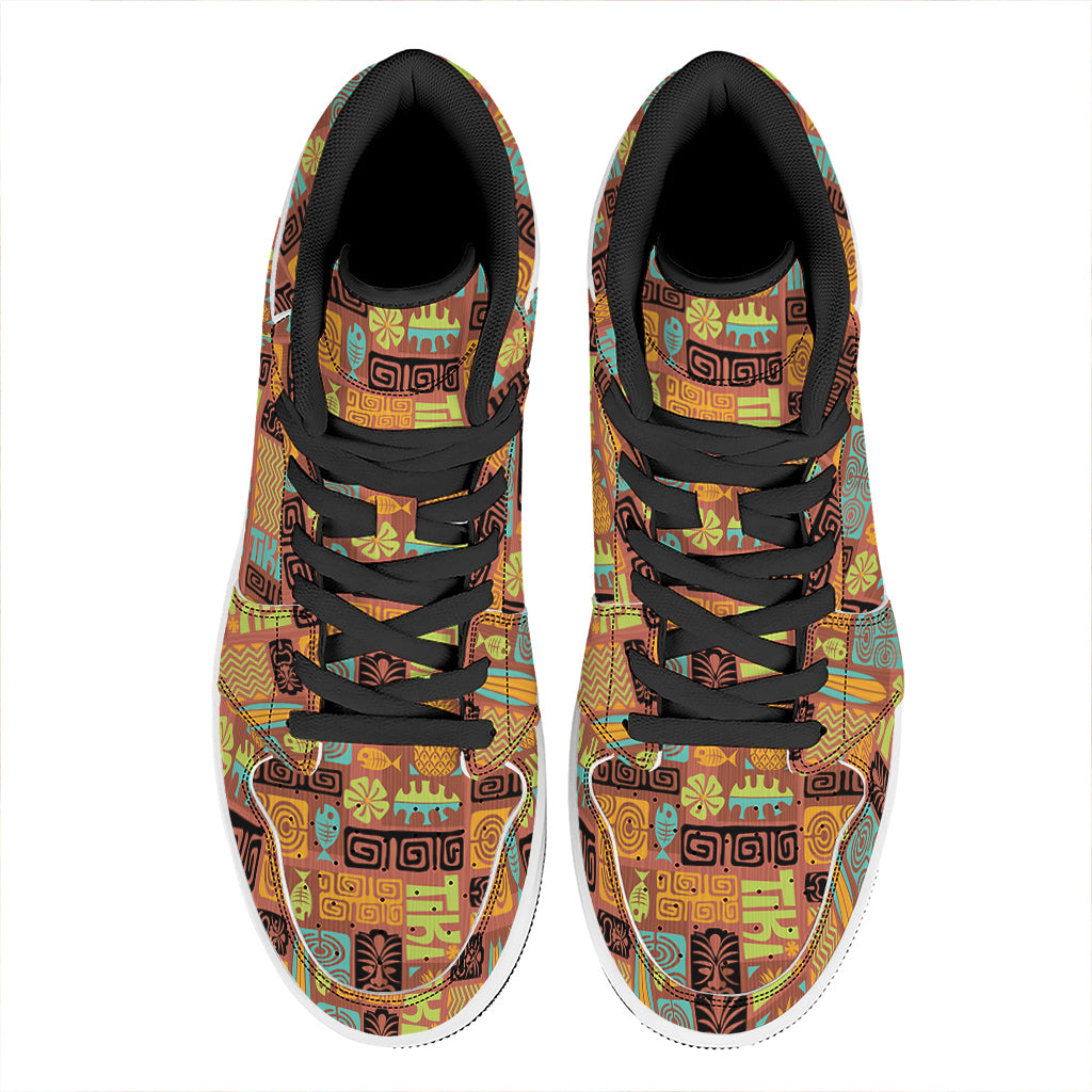 Ethnic Tiki Pattern Print High Top Leather Sneakers