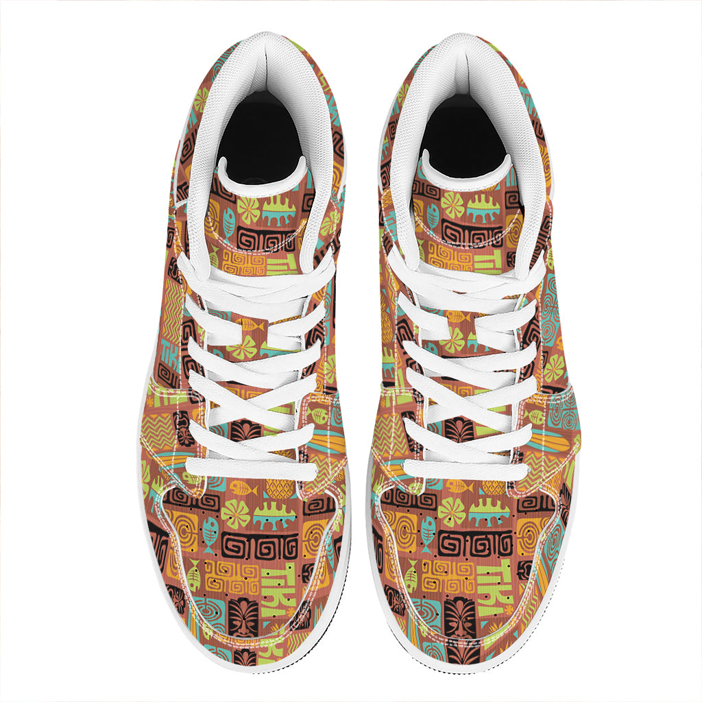 Ethnic Tiki Pattern Print High Top Leather Sneakers
