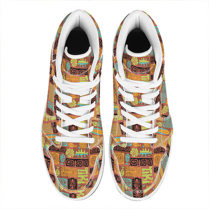 Ethnic Tiki Pattern Print High Top Leather Sneakers