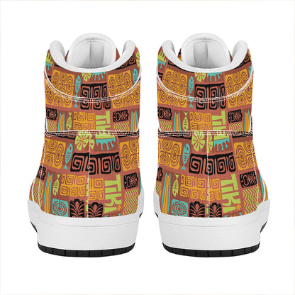 Ethnic Tiki Pattern Print High Top Leather Sneakers