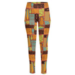 Ethnic Tiki Pattern Print High-Waisted Pocket Leggings