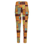 Ethnic Tiki Pattern Print High-Waisted Pocket Leggings