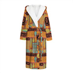 Ethnic Tiki Pattern Print Hooded Bathrobe