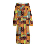 Ethnic Tiki Pattern Print Hooded Bathrobe