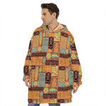 Ethnic Tiki Pattern Print Hoodie Blanket