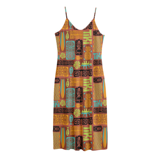 Ethnic Tiki Pattern Print Jersey Midi Cami Dress