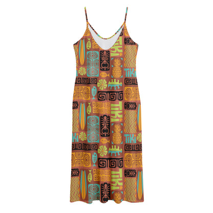 Ethnic Tiki Pattern Print Jersey Midi Cami Dress