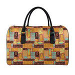 Ethnic Tiki Pattern Print Leather Duffle Bag