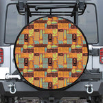 Ethnic Tiki Pattern Print Leather Spare Tire Cover