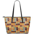 Ethnic Tiki Pattern Print Leather Tote Bag With Zipper