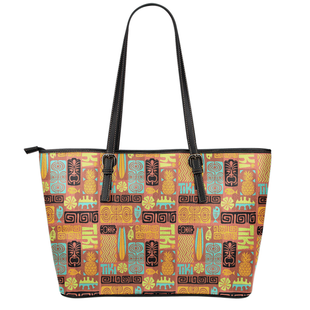Ethnic Tiki Pattern Print Leather Tote Bag