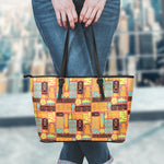 Ethnic Tiki Pattern Print Leather Tote Bag