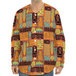 Ethnic Tiki Pattern Print Long Sleeve Baseball Jersey
