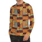 Ethnic Tiki Pattern Print Men's Long Sleeve Rash Guard