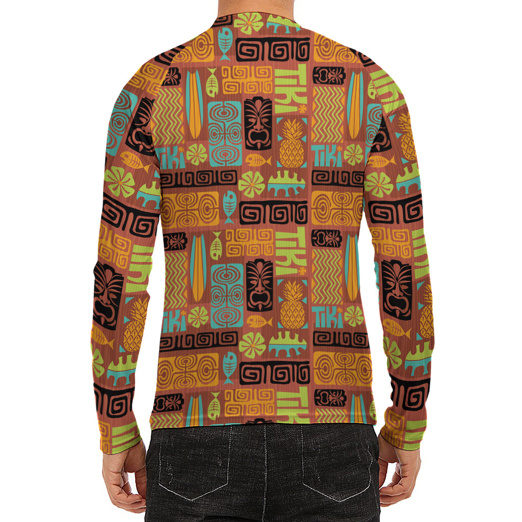 Ethnic Tiki Pattern Print Men's Long Sleeve Rash Guard