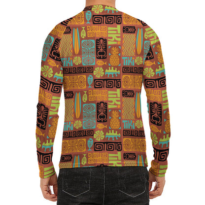 Ethnic Tiki Pattern Print Men's Long Sleeve Rash Guard