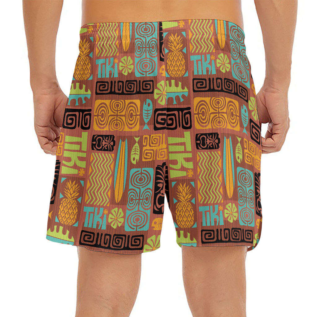 Ethnic Tiki Pattern Print Men's Split Running Shorts
