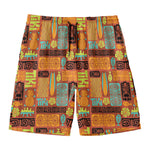 Ethnic Tiki Pattern Print Men's Swim Trunks