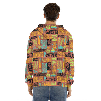 Ethnic Tiki Pattern Print Men's Velvet Pullover Hoodie