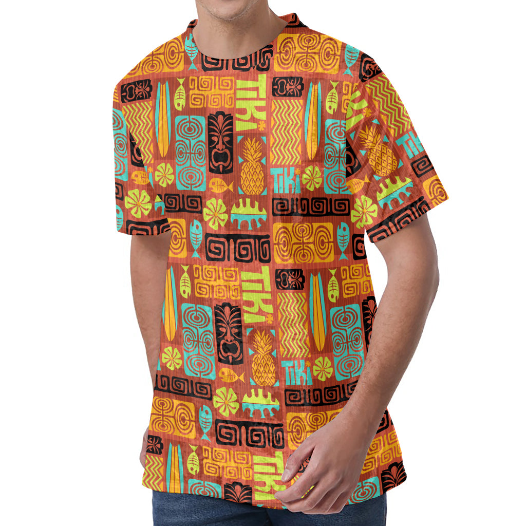 Ethnic Tiki Pattern Print Men's Velvet T-Shirt
