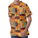 Ethnic Tiki Pattern Print Men's Velvet T-Shirt