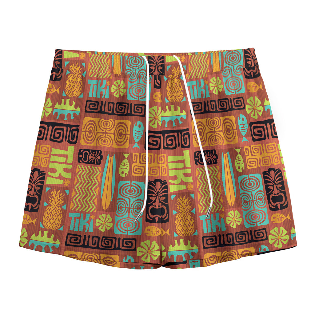 Ethnic Tiki Pattern Print Mesh Shorts