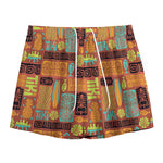 Ethnic Tiki Pattern Print Mesh Shorts