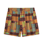 Ethnic Tiki Pattern Print Mesh Shorts
