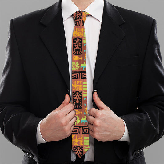 Ethnic Tiki Pattern Print Necktie