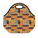 Ethnic Tiki Pattern Print Neoprene Lunch Bag
