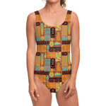 Ethnic Tiki Pattern Print One Piece Swimsuit