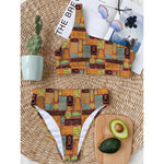 Ethnic Tiki Pattern Print One Shoulder Bikini Top