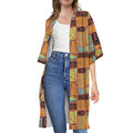 Ethnic Tiki Pattern Print Open Front Beach Cover Up
