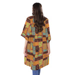 Ethnic Tiki Pattern Print Open Front Beach Cover Up