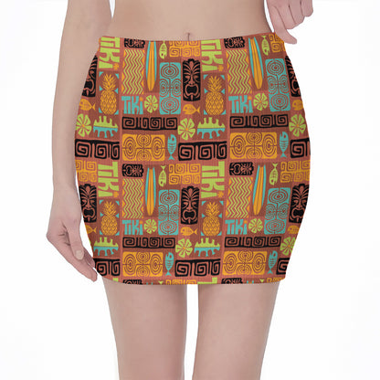 Ethnic Tiki Pattern Print Pencil Mini Skirt