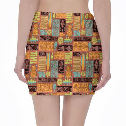 Ethnic Tiki Pattern Print Pencil Mini Skirt