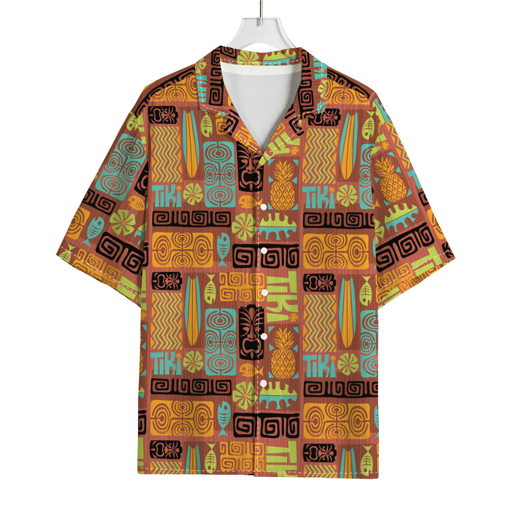 Ethnic Tiki Pattern Print Rayon Hawaiian Shirt
