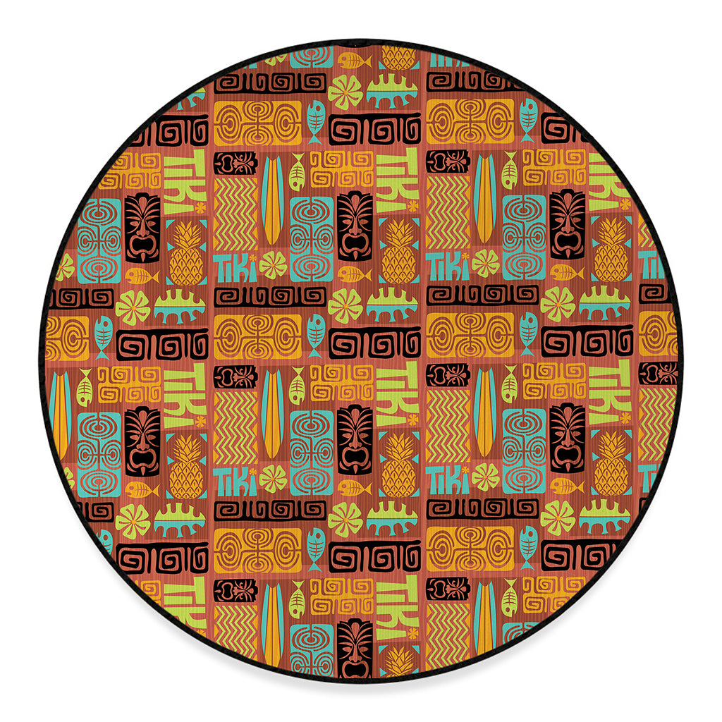 Ethnic Tiki Pattern Print Round Floor Mat