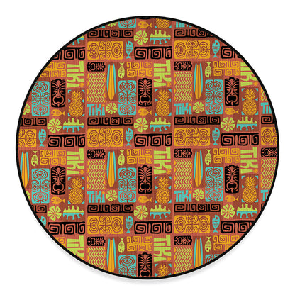 Ethnic Tiki Pattern Print Round Floor Mat