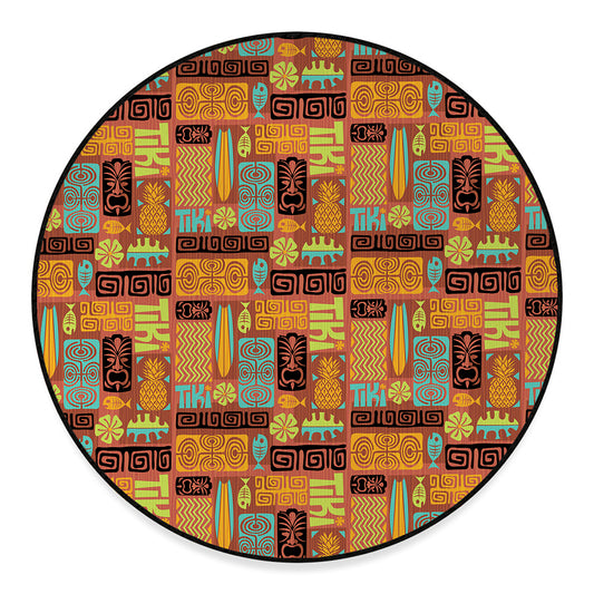 Ethnic Tiki Pattern Print Round Floor Mat