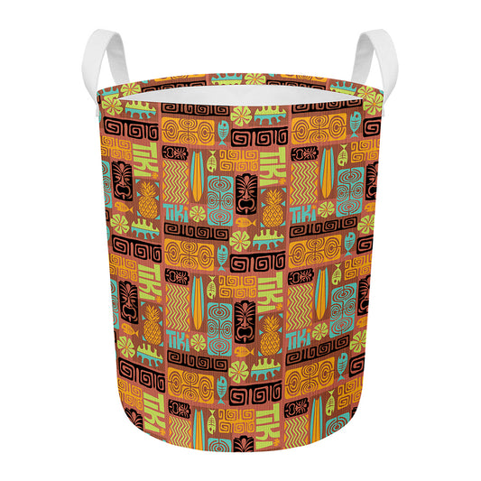 Ethnic Tiki Pattern Print Round Laundry Basket