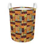Ethnic Tiki Pattern Print Round Laundry Basket